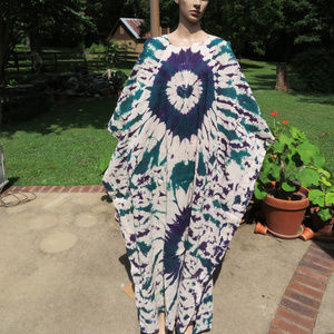 LINEN Batik Tie Dye Caftan Kaftan Maxi Dress